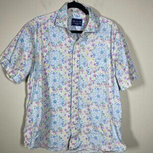 Charleston Threads Men's SS Shell Print White Button-up Cotton Shirt XL!